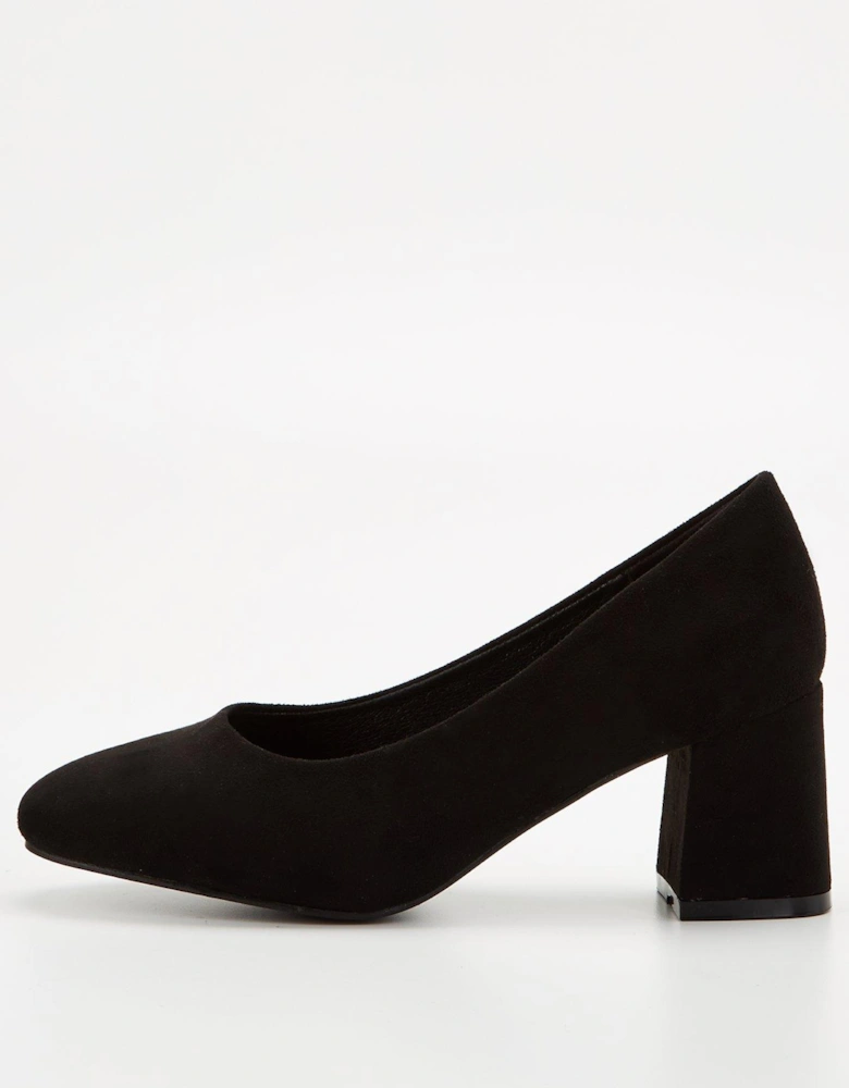 Extra Wide Fit Block Heel Court Shoe - Black