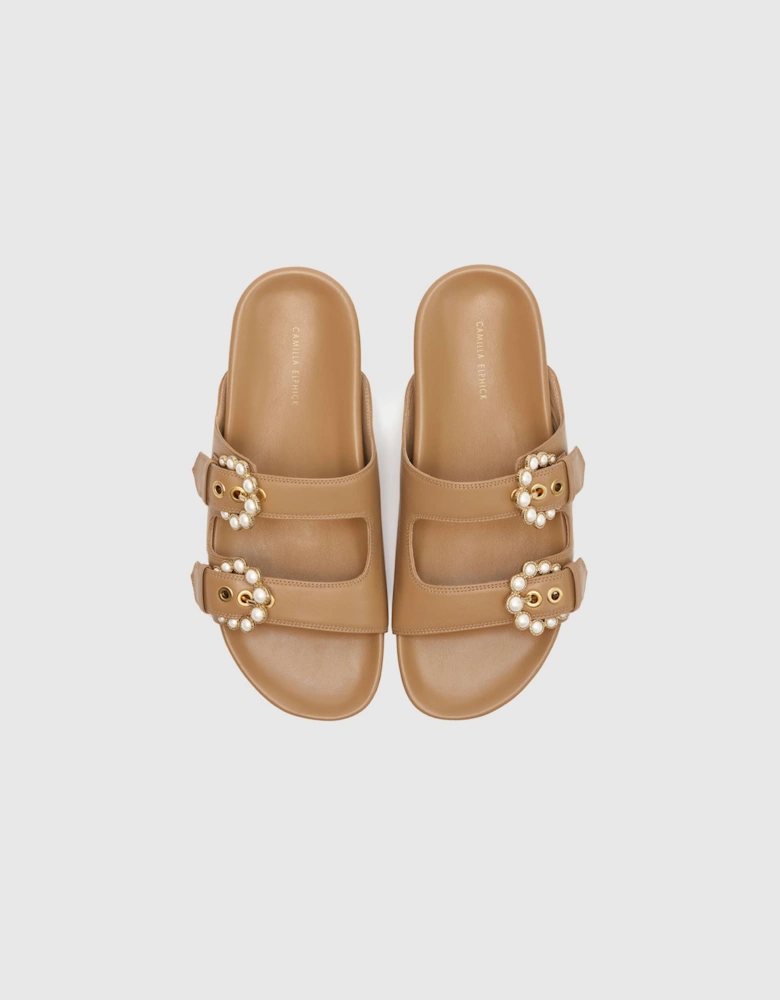 Camilla Elphick Leather Pearl Strap Sandals