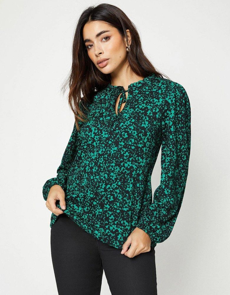 Keyhole Tie Neck Detail Long Sleeve Top