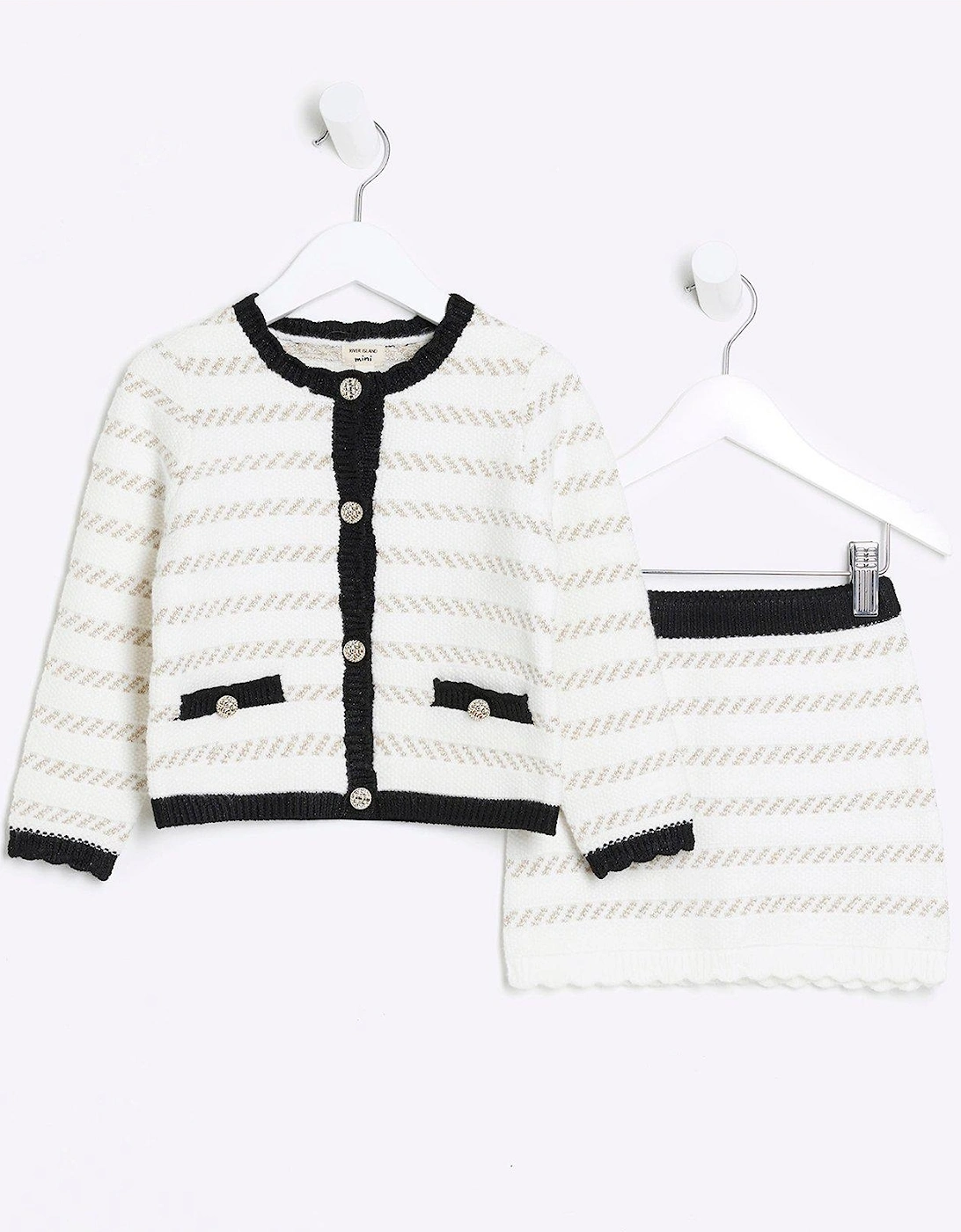 Mini Girls Boucle Stripe Cardigan Set - Cream, 6 of 5