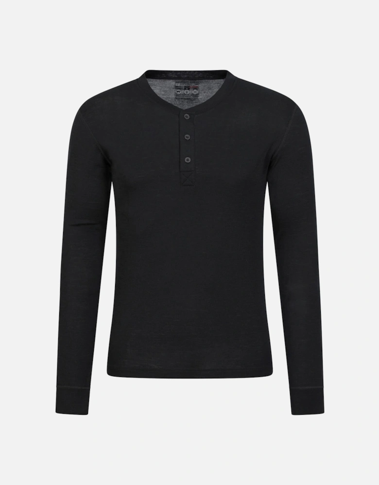 Mens Merino Wool Henley Thermal Top