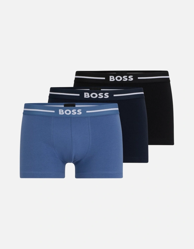 Orange Mens Three-Pack of Stretch-Cotton Trunks with Logo Waistbands