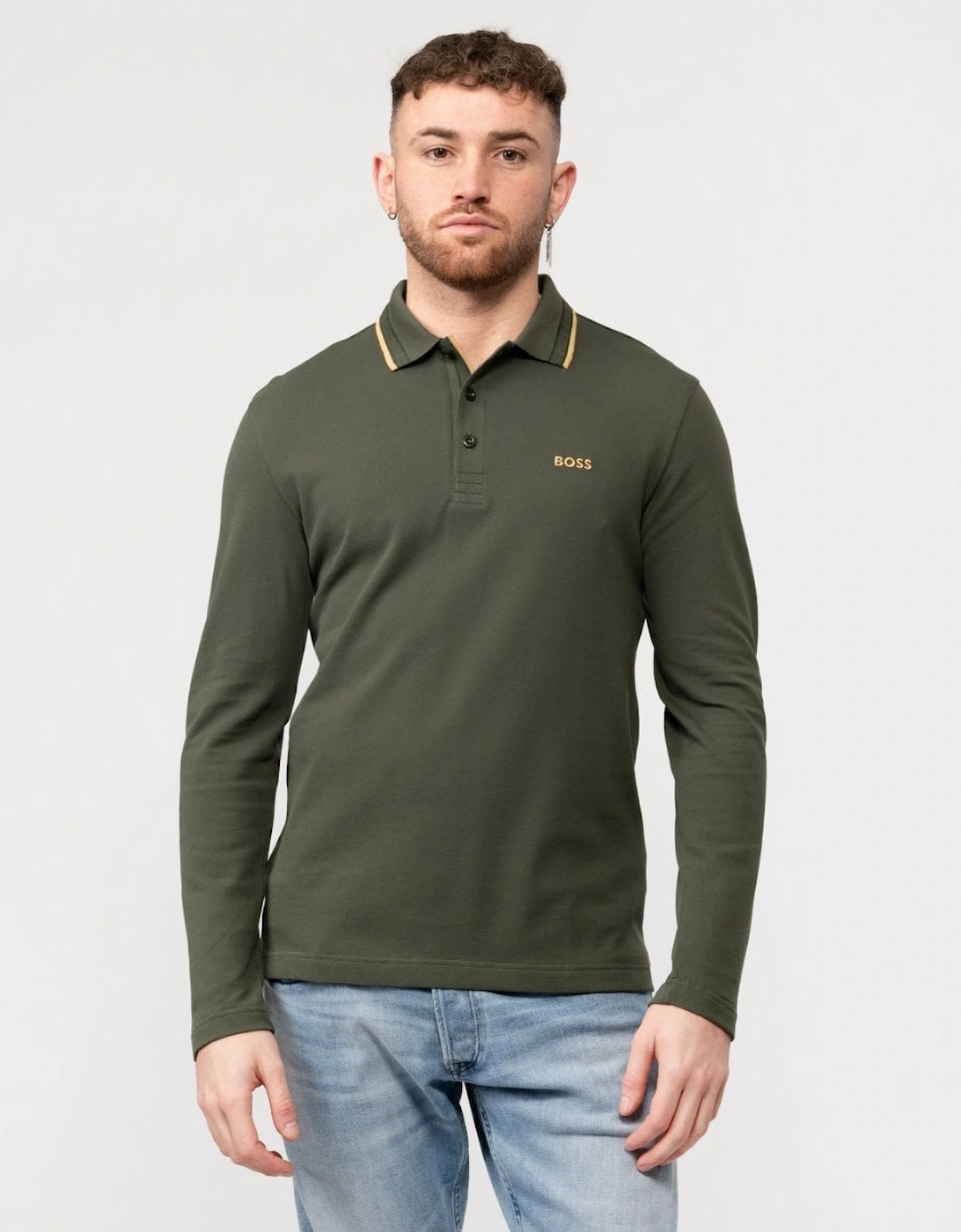 BOSS Green Plisy Mens Long Sleeve Contrast Collar Polo, 5 of 4