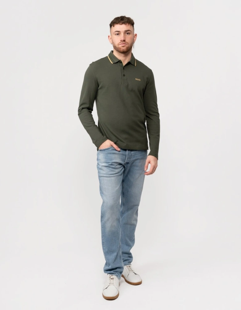 BOSS Green Plisy Mens Long Sleeve Contrast Collar Polo