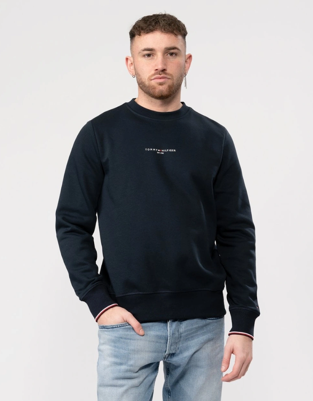 Tommy Logo Mens Tipped Sweatshirt, 5 of 4