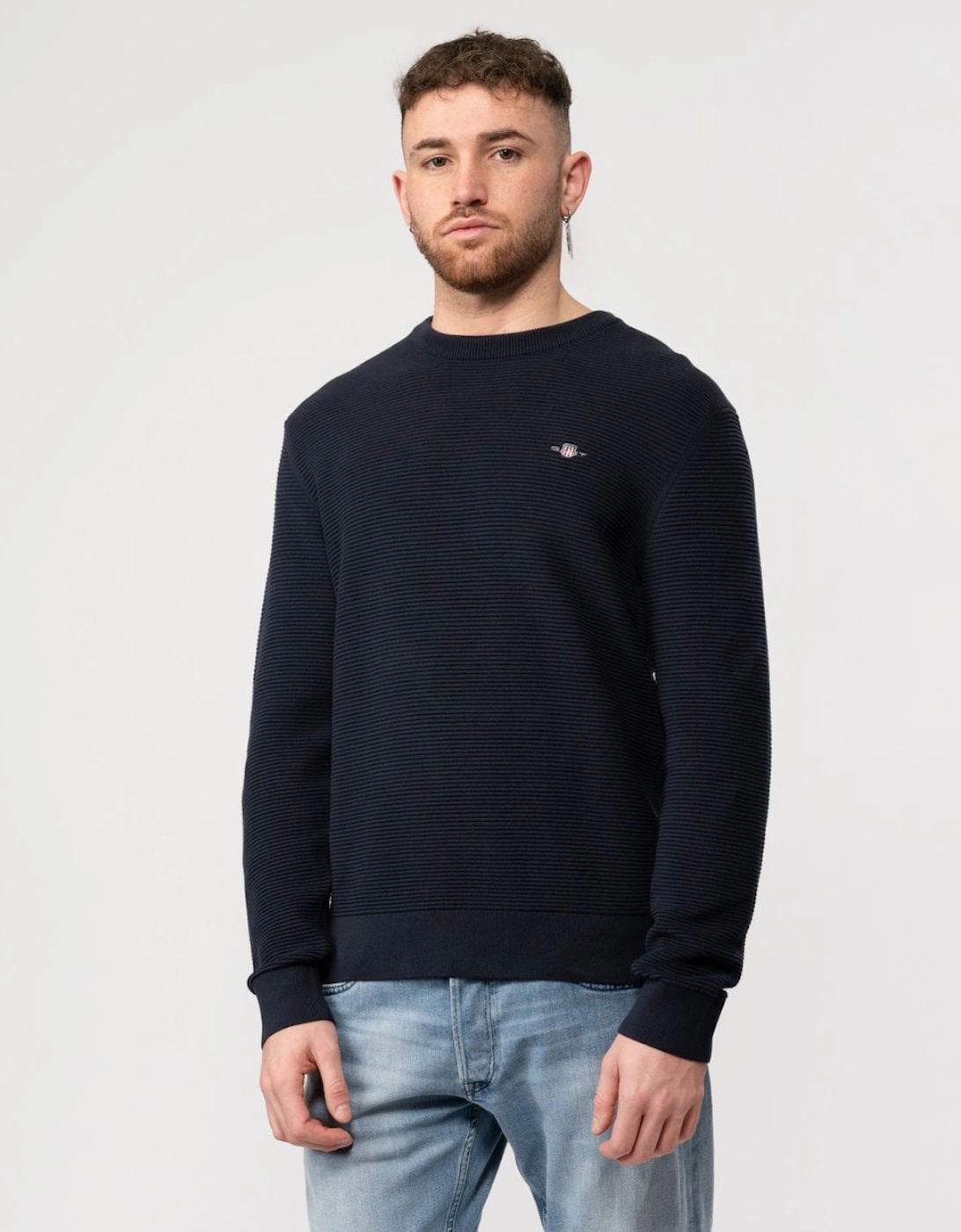 Mens Textured Cotton Crew Neck Jumper, 5 of 4