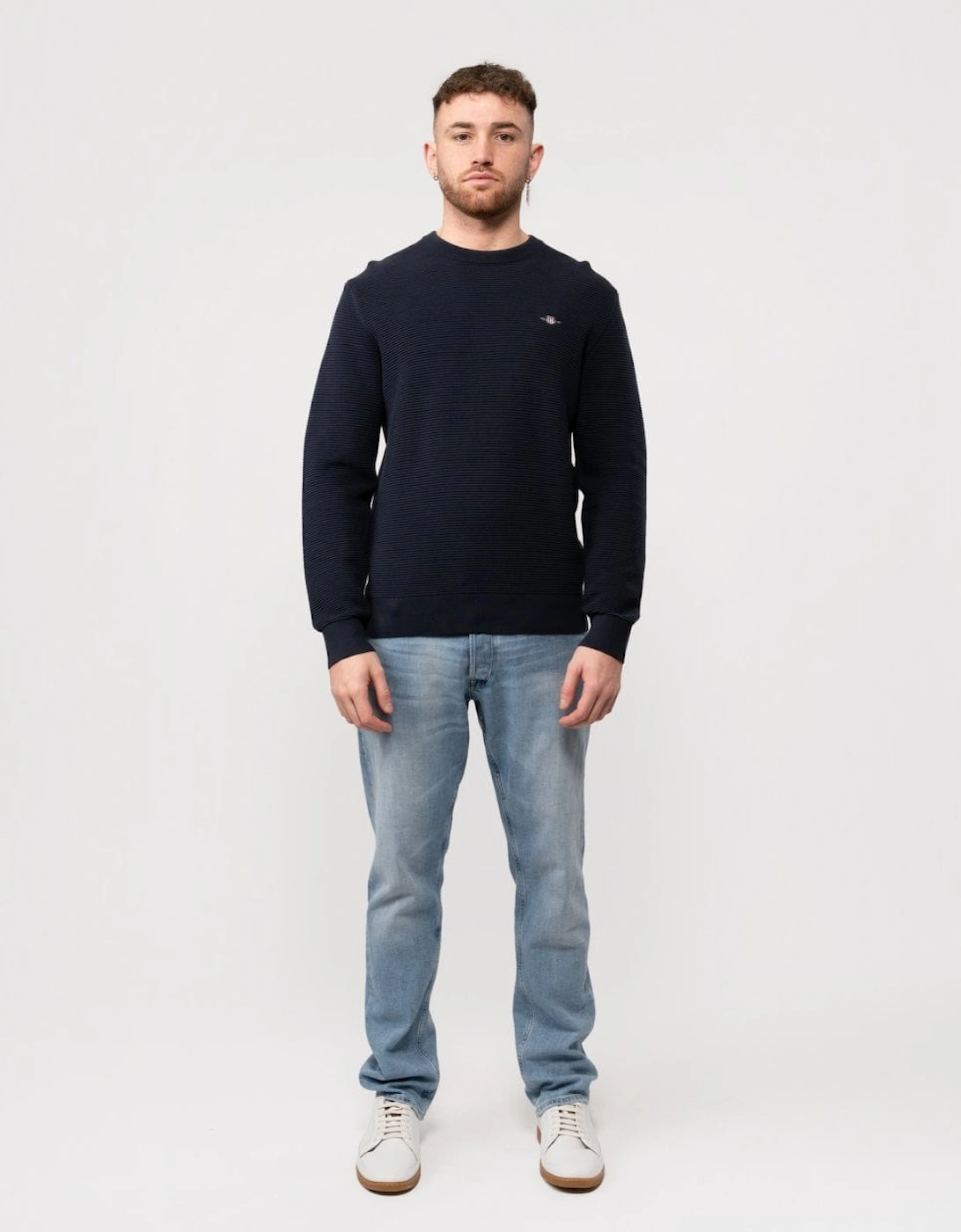 Mens Textured Cotton Crew Neck Jumper