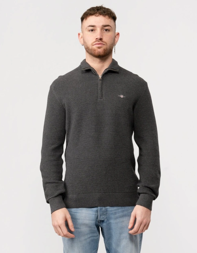 Mens Textured Cotton Half Zip Jumper