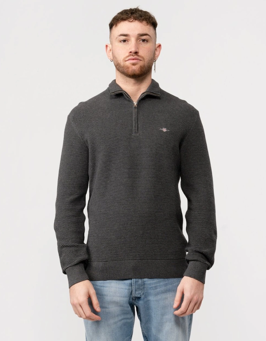 Mens Textured Cotton Half Zip Jumper, 5 of 4