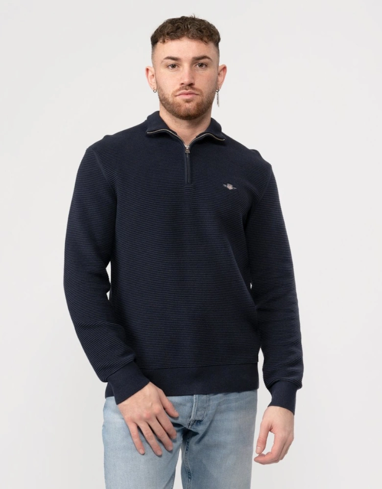 Mens Textured Cotton Half Zip Jumper