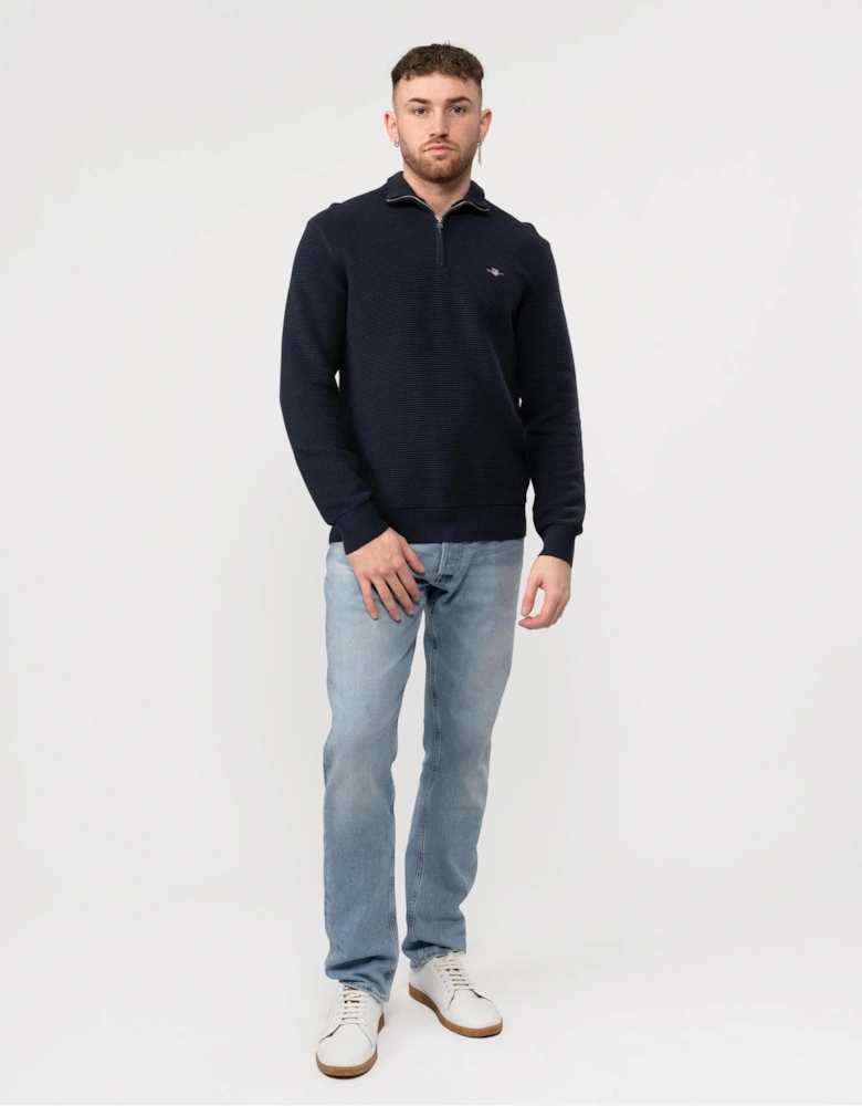 Mens Textured Cotton Half Zip Jumper