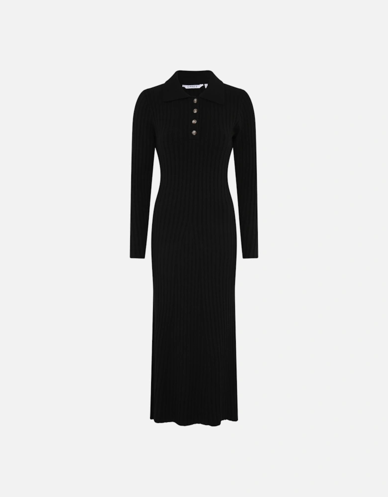 Henley Ribbed Placket Dress in Black