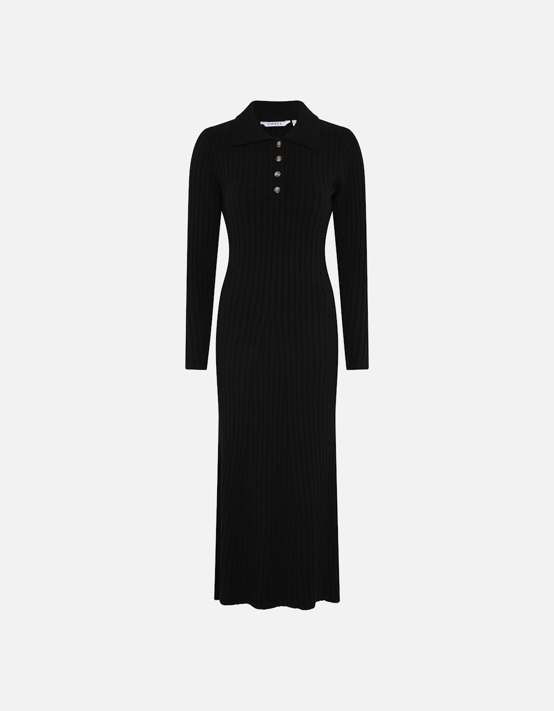 Henley Ribbed Placket Dress in Black