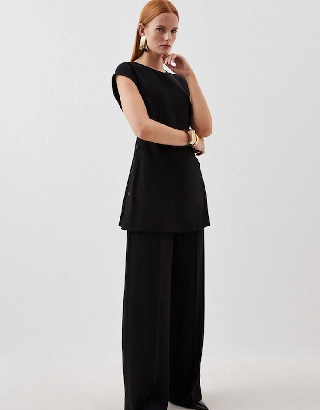 Soft Tailored Button Detailed High Waisted Trousers, 5 of 4