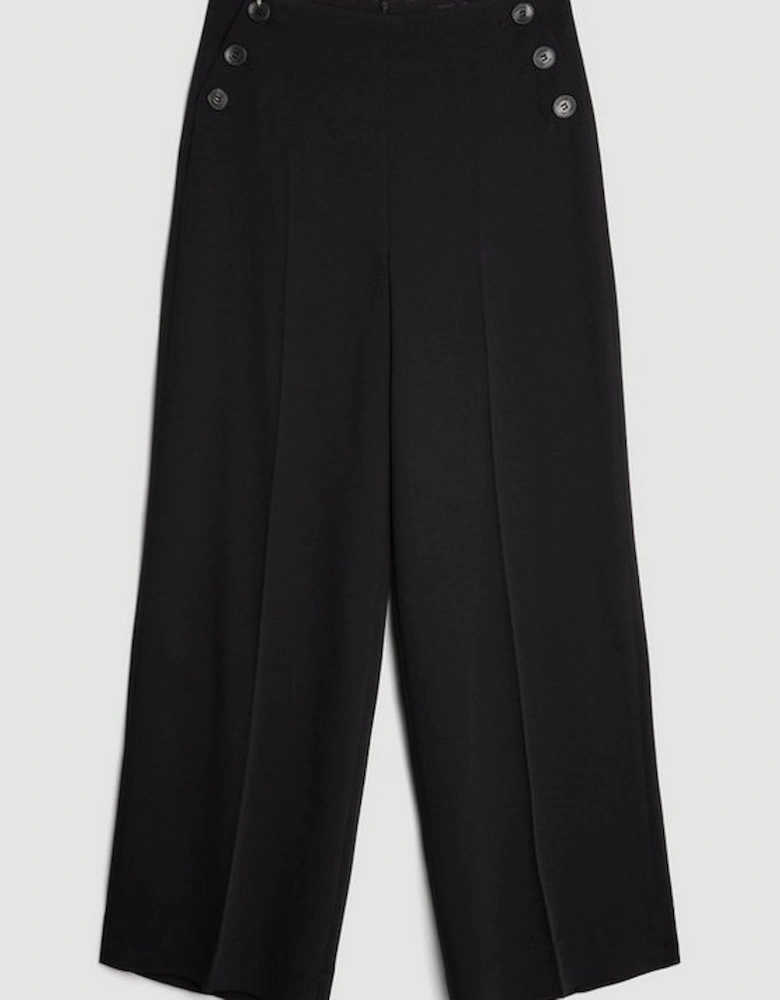 Soft Tailored Button Detailed High Waisted Trousers