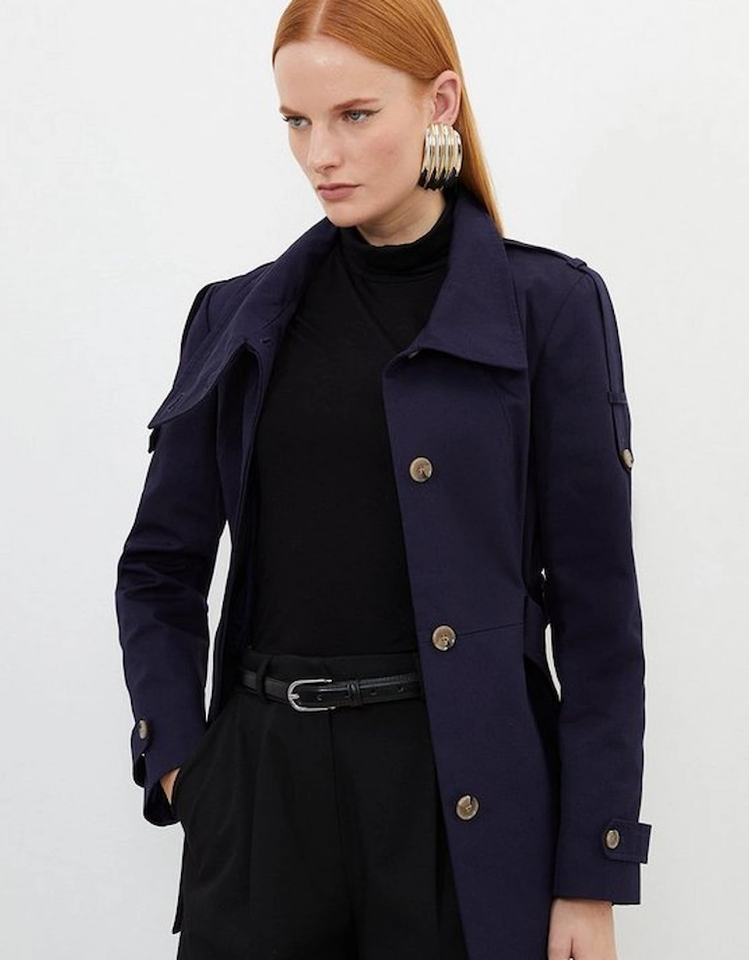 Tailored High Neck Belted Short Trench Coat, 5 of 4