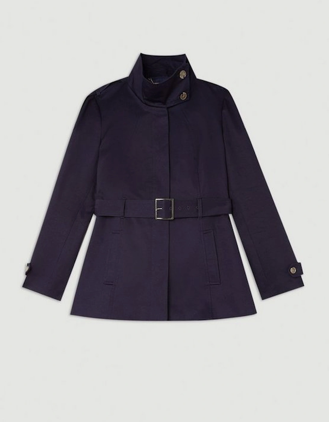 Tailored High Neck Belted Short Trench Coat