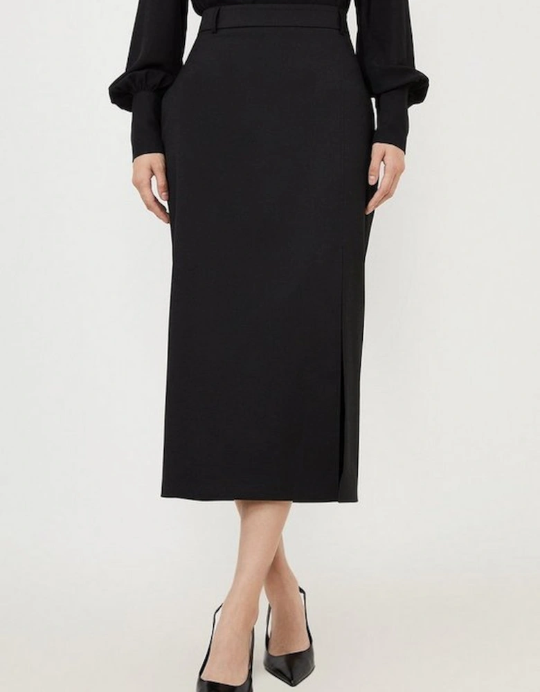 Tailored Premium Twill Slit Detail Midi Skirt