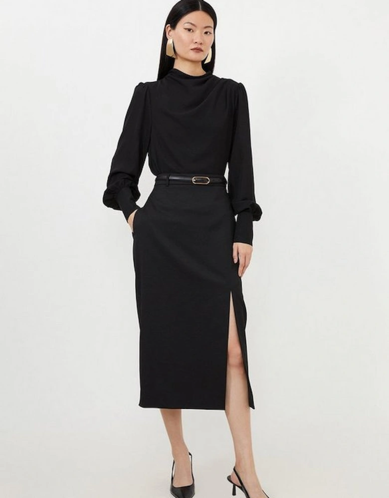 Tailored Premium Twill Slit Detail Midi Skirt