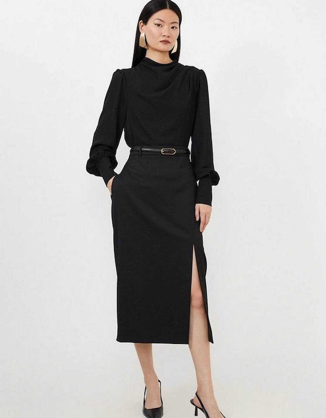 Tailored Premium Twill Slit Detail Midi Skirt, 5 of 4