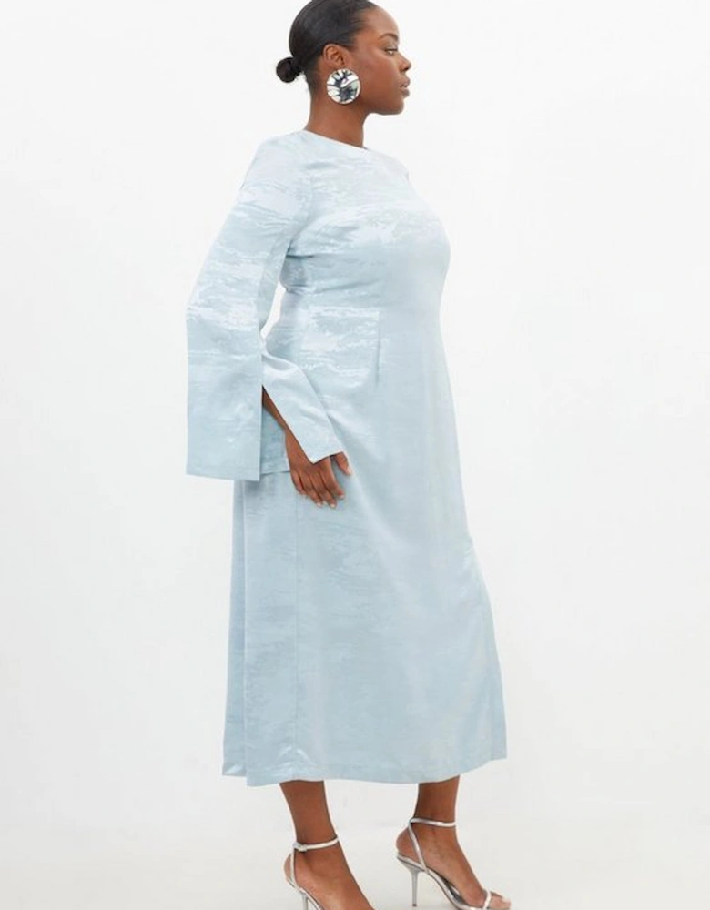 Plus Size Jacquard Woven Cut Out Back Midi Dress