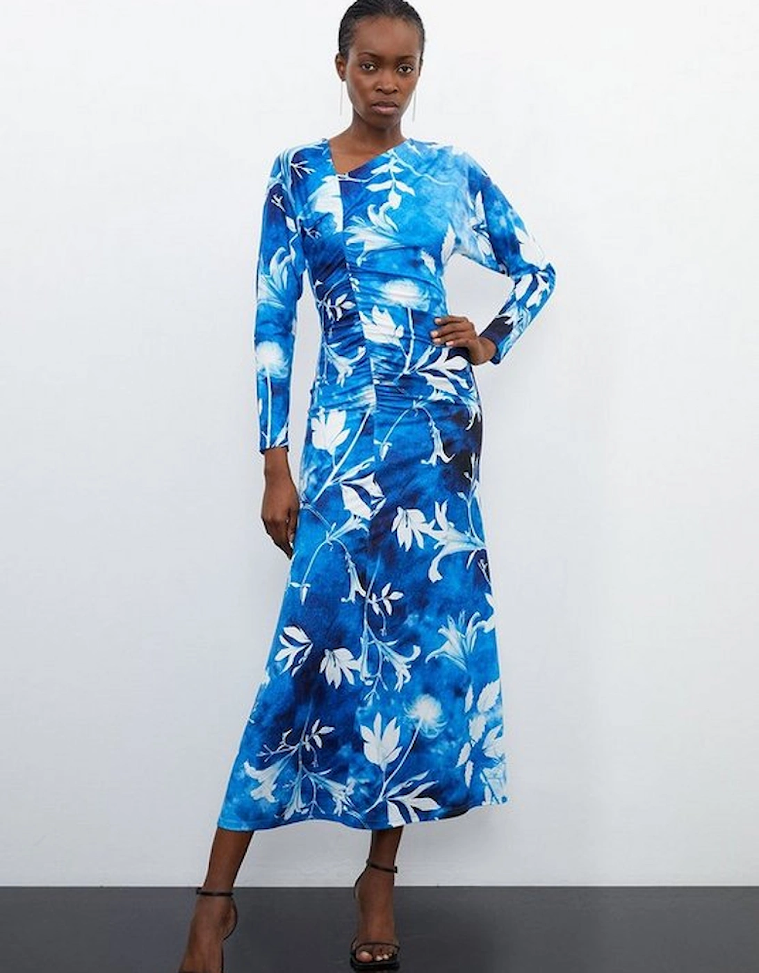 Pressed Floral Print Asymmetric Jersey Crepe Maxi Dress, 5 of 4