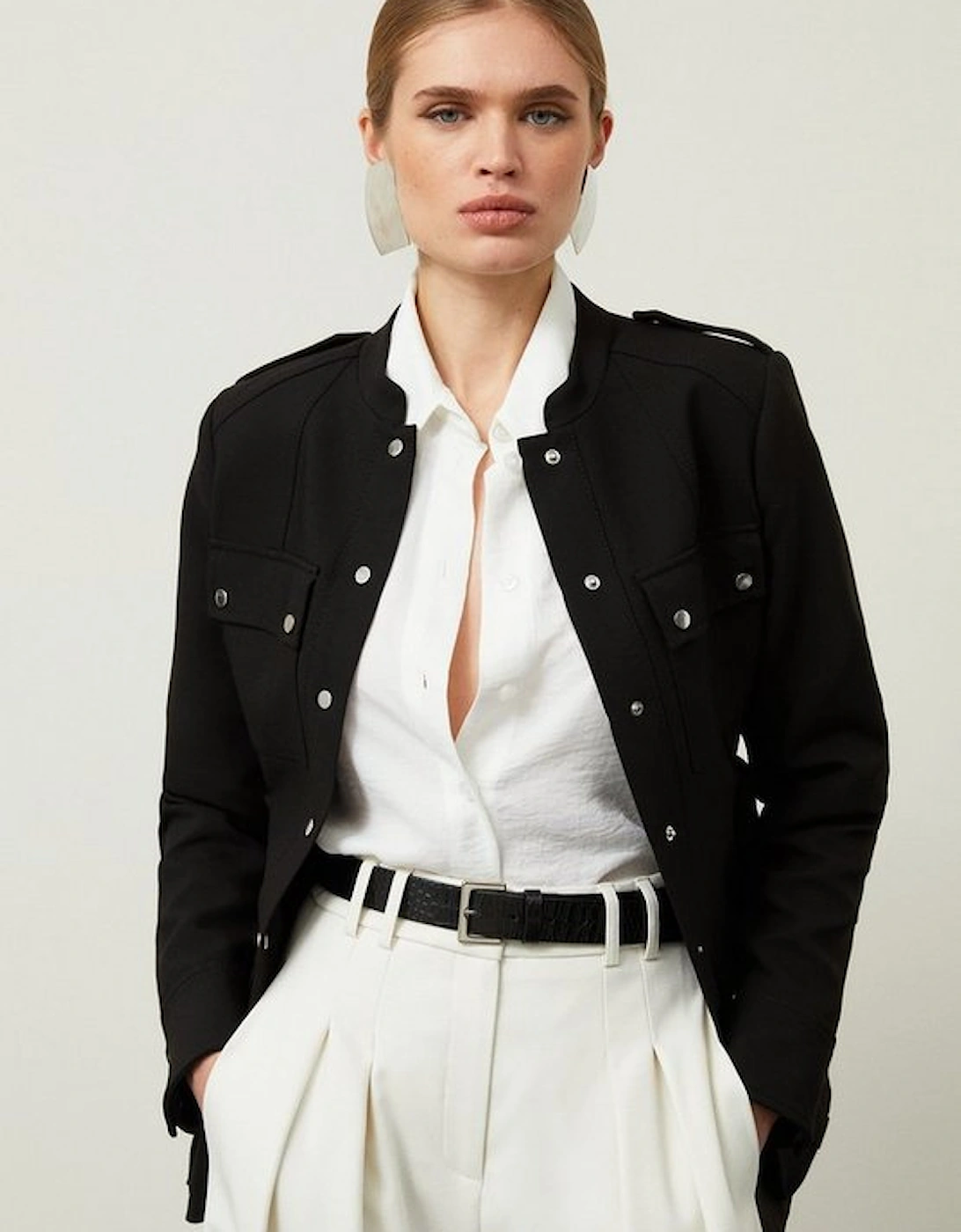 Compact Stretch Tailored Belted Button Through Jacket, 5 of 4