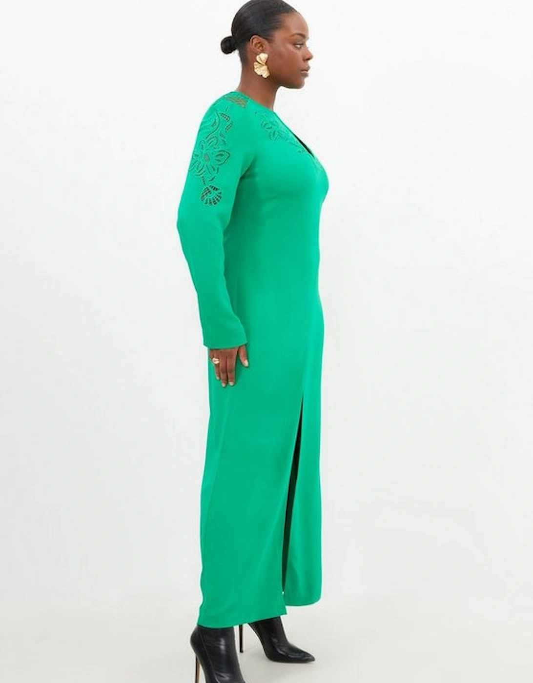 Plus Size Premium Cady Cutwork Woven Long Sleeve Maxi Dress