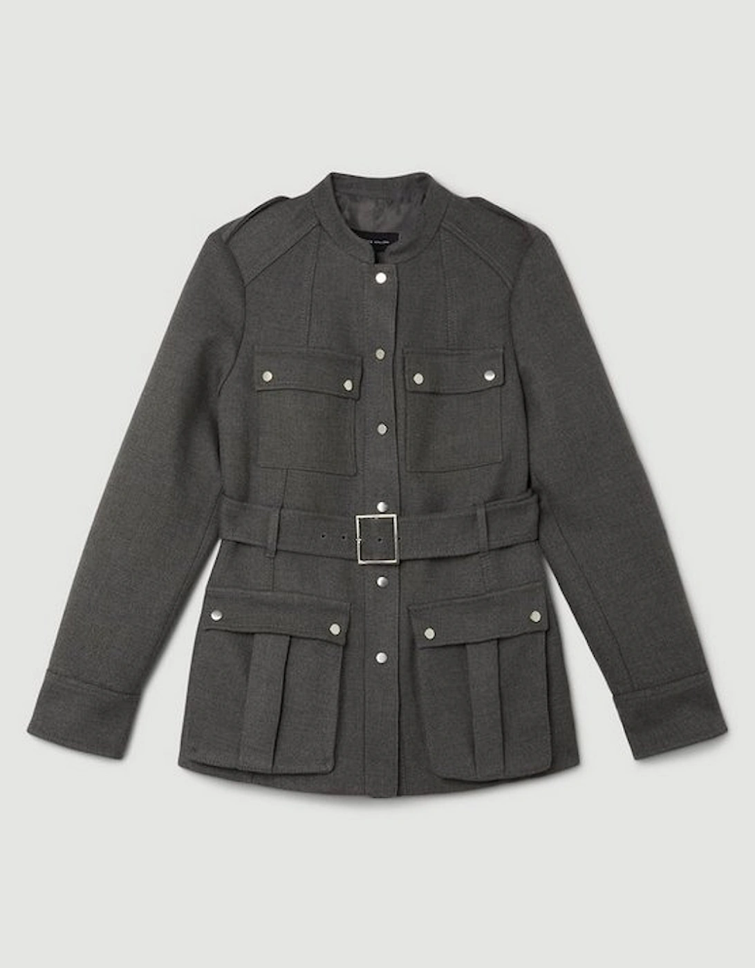 Tailored Cargo Pocket Belted Button Through Jacket