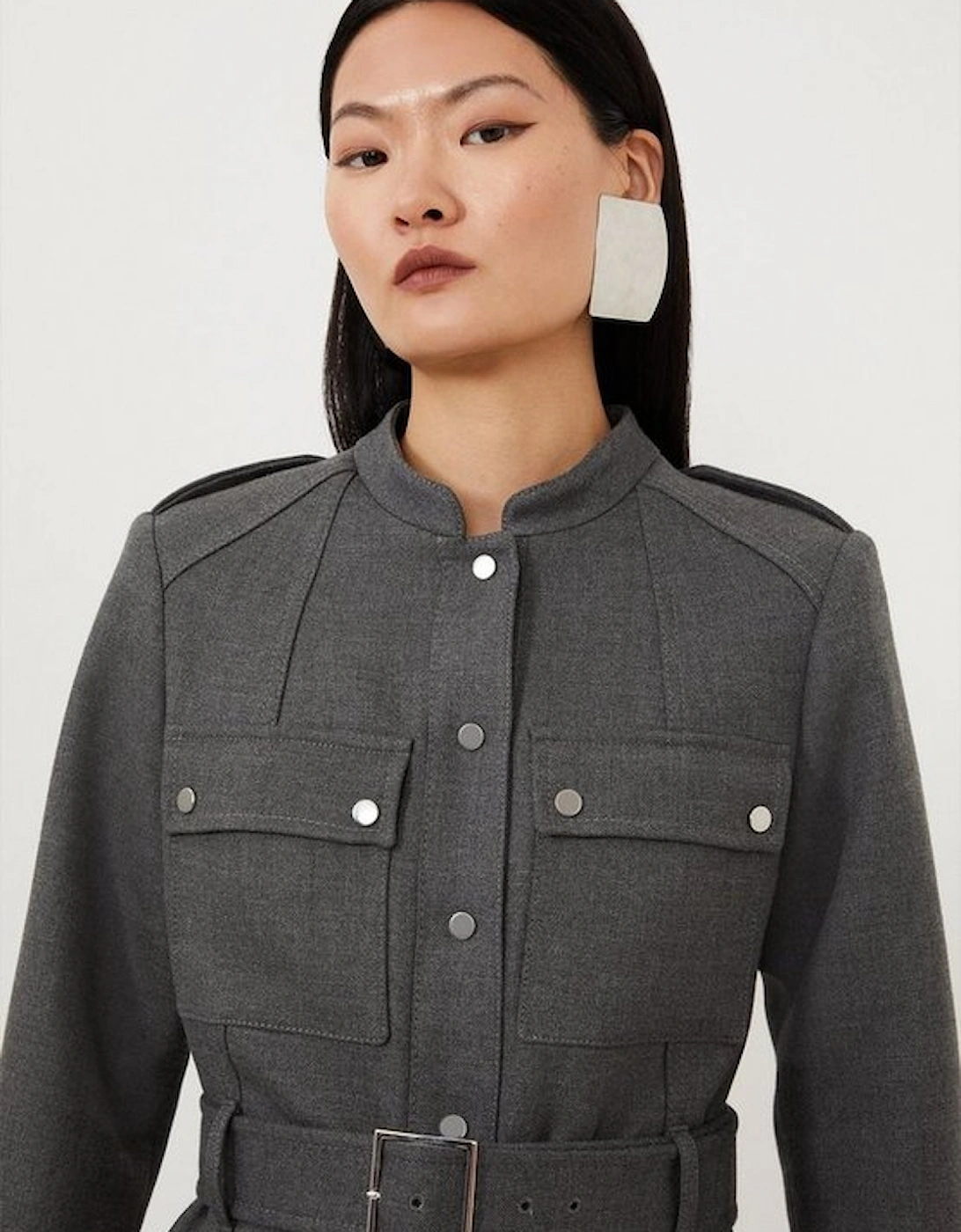 Tailored Cargo Pocket Belted Button Through Jacket