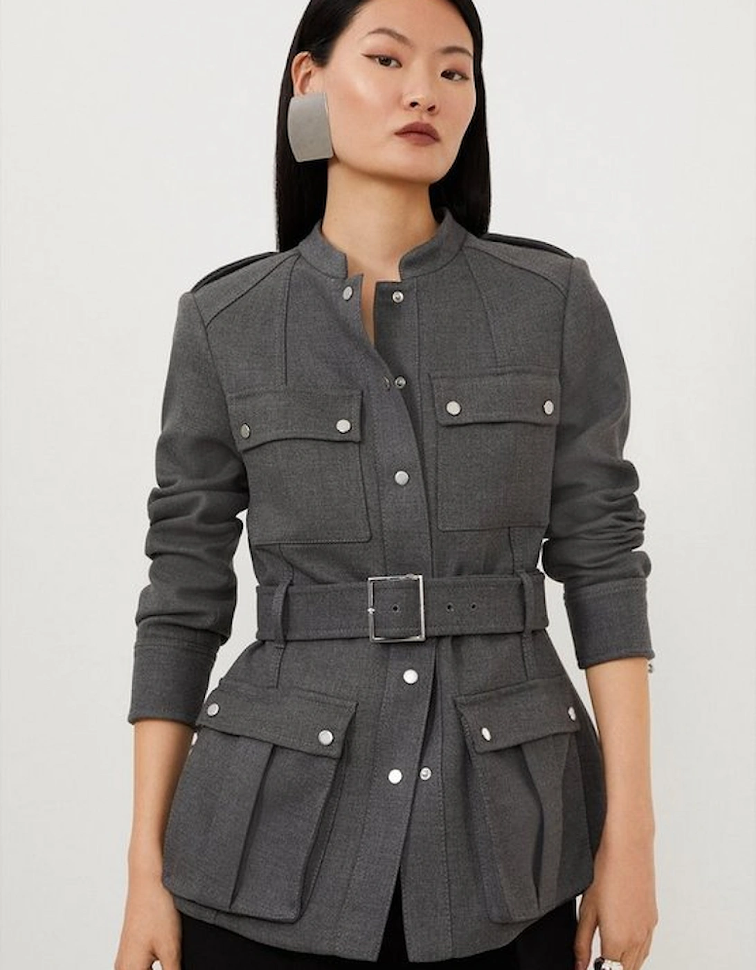 Tailored Cargo Pocket Belted Button Through Jacket