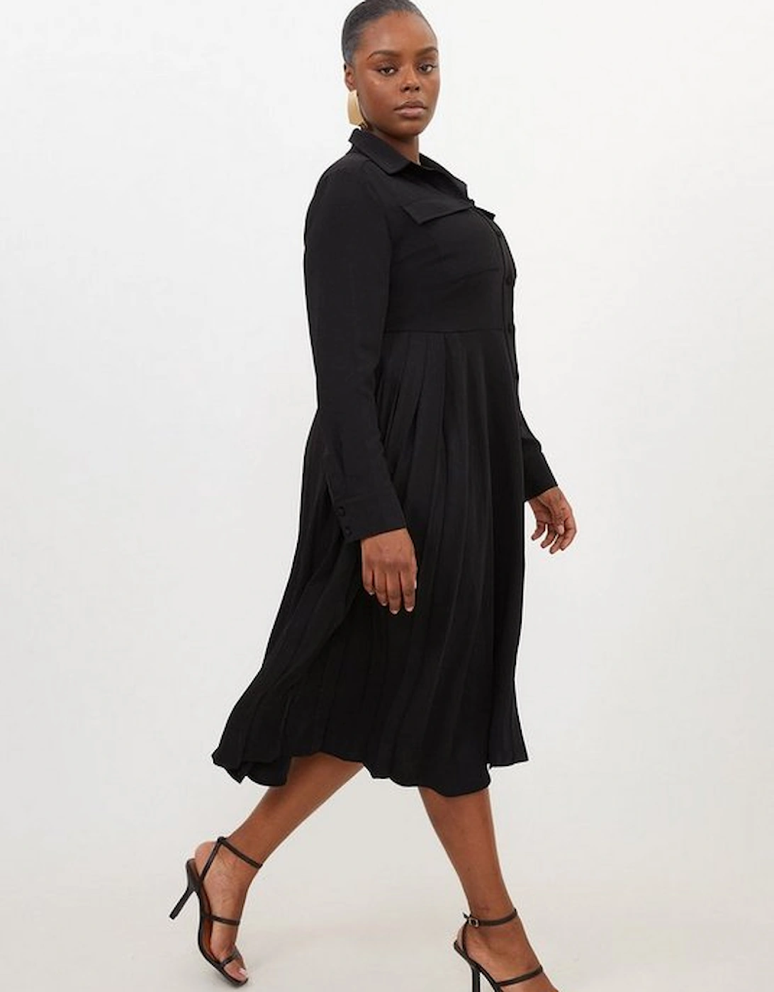 Plus Size Soft Tailored Pleated Pocket Detail Shirt Dress