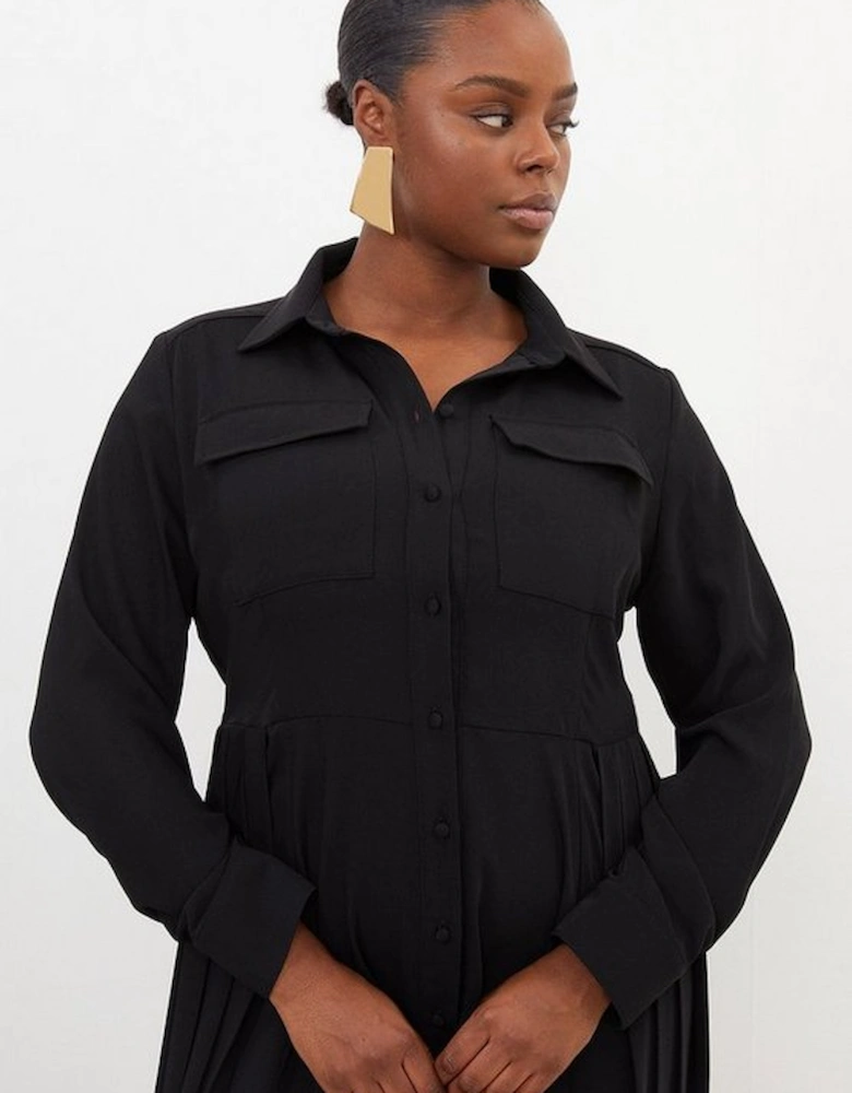 Plus Size Soft Tailored Pleated Pocket Detail Shirt Dress