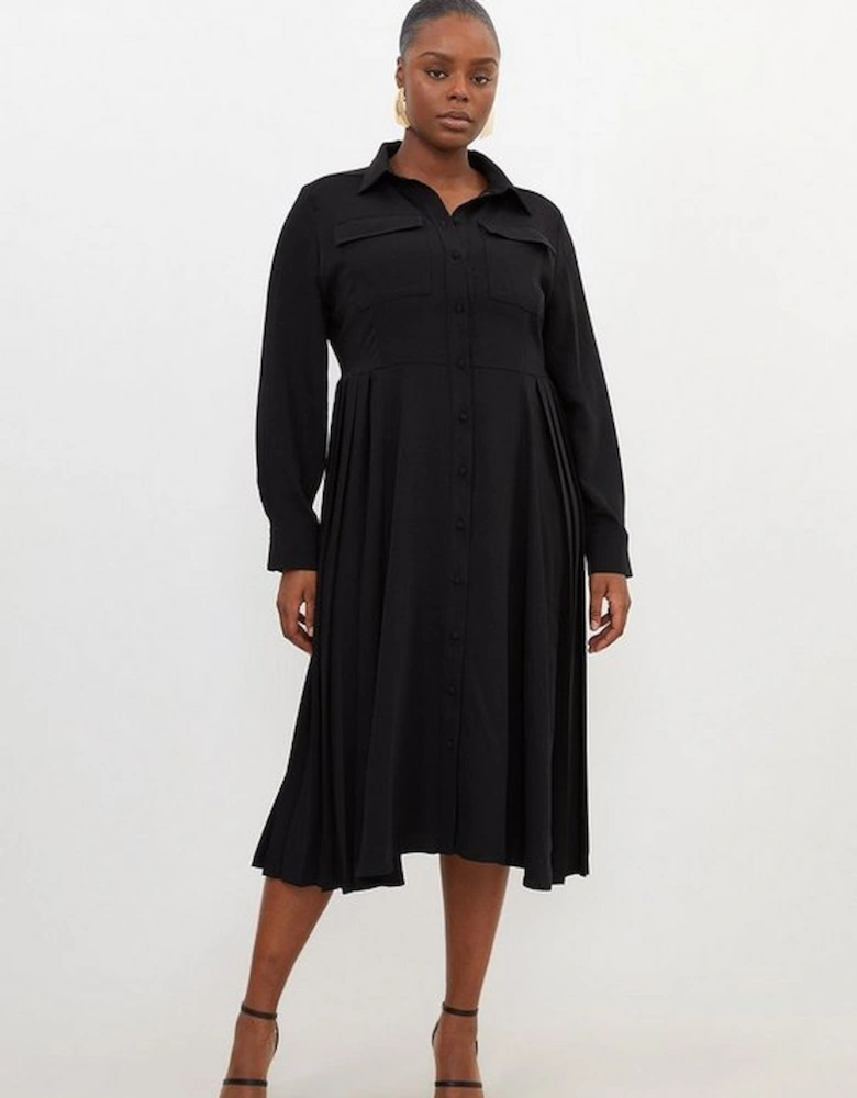Plus Size Soft Tailored Pleated Pocket Detail Shirt Dress