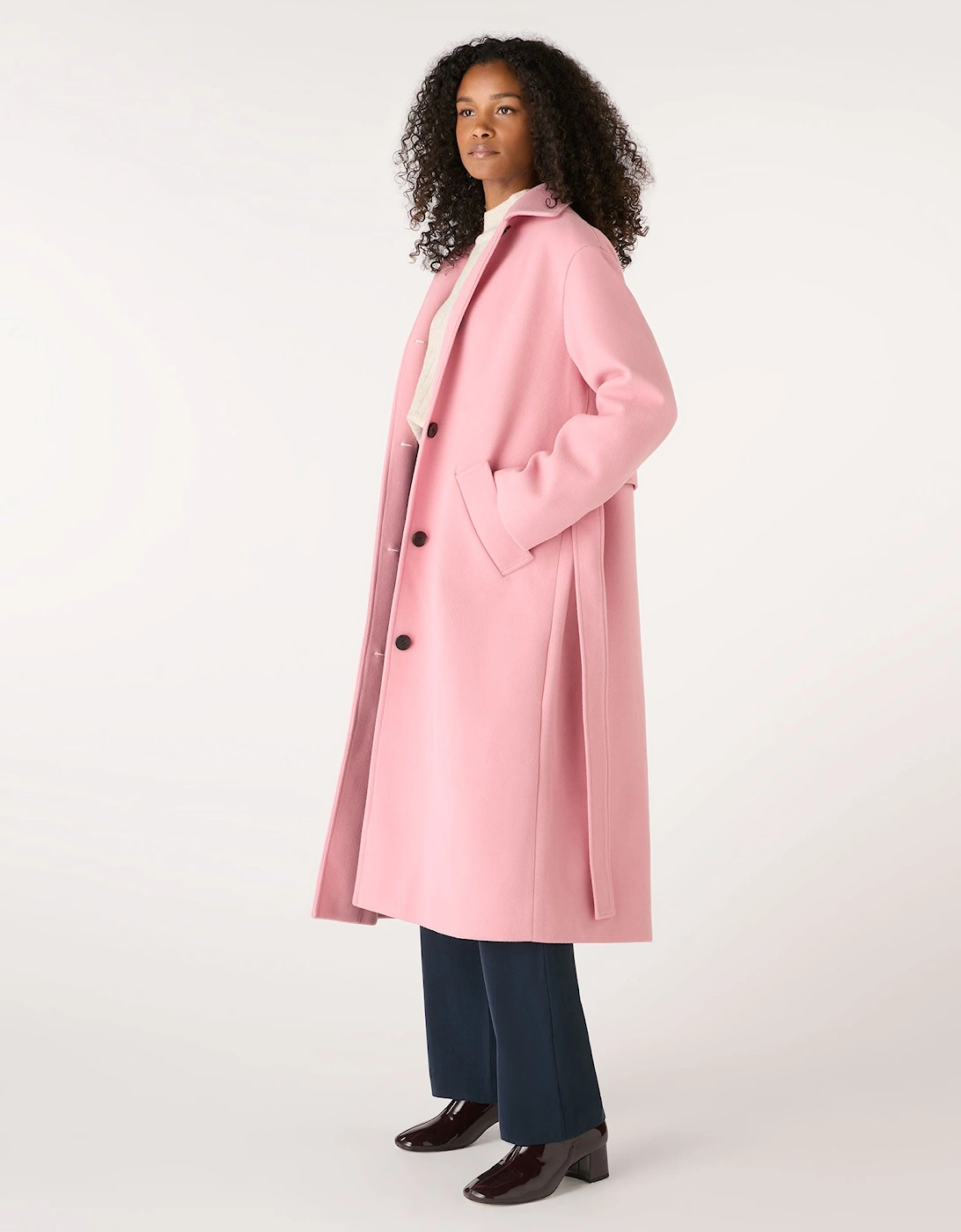 Vienna Single Breasted Belted Coat in Dusty Pink