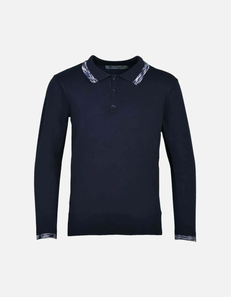 Boys Navy Space-Dye Trim Long Sleeve Polo