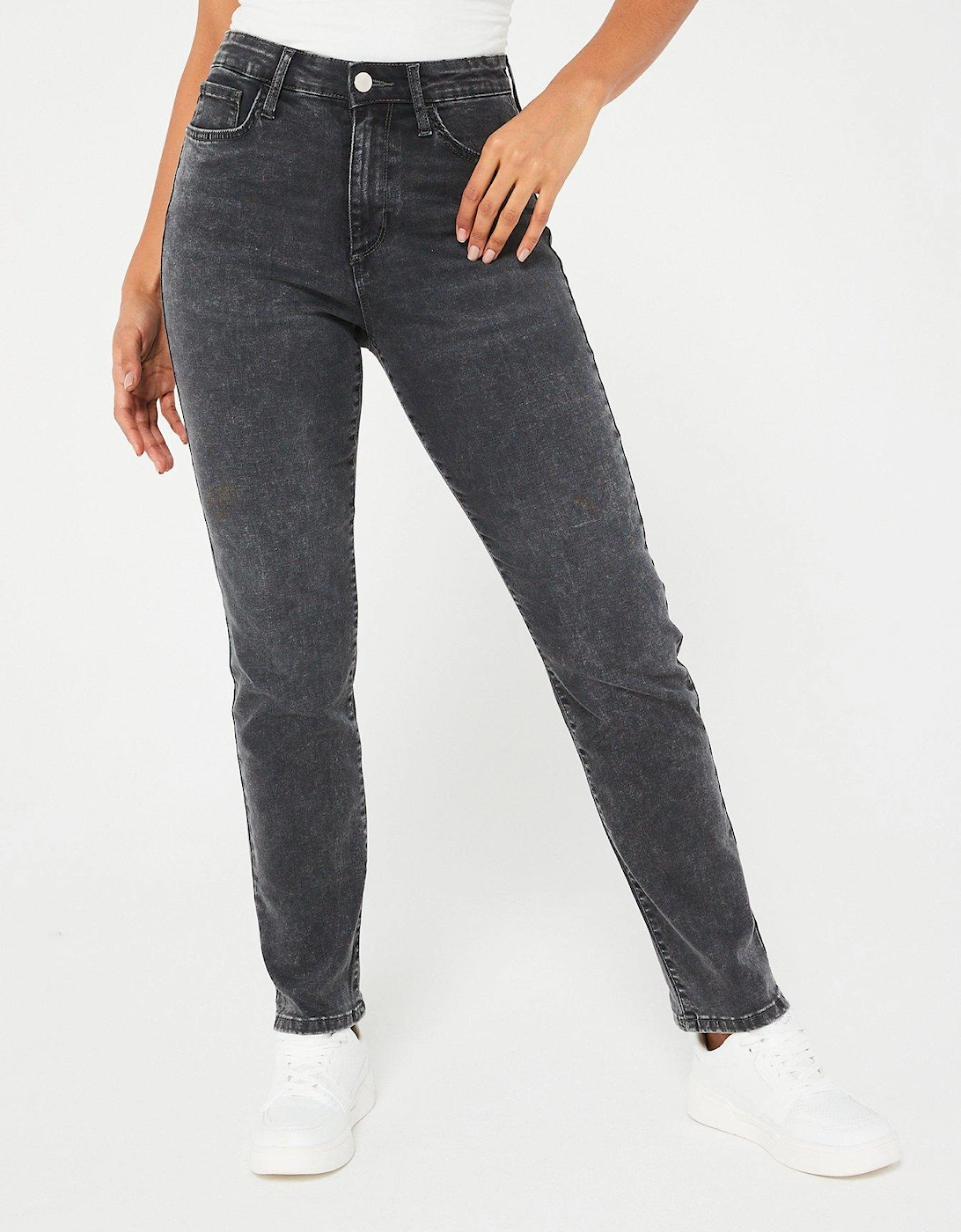 Authentic Straight Leg Jeans With Stretch - Washed Black, 2 of 1