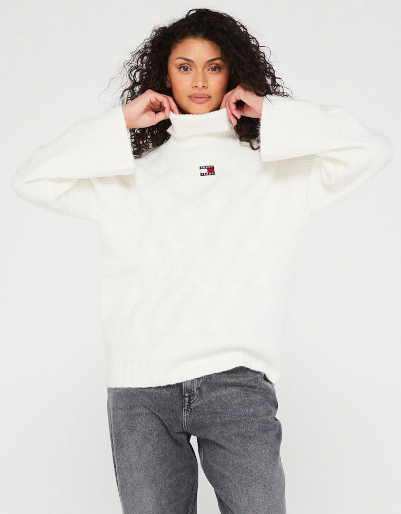 Turtle Neck Cable Knit Jumper - White