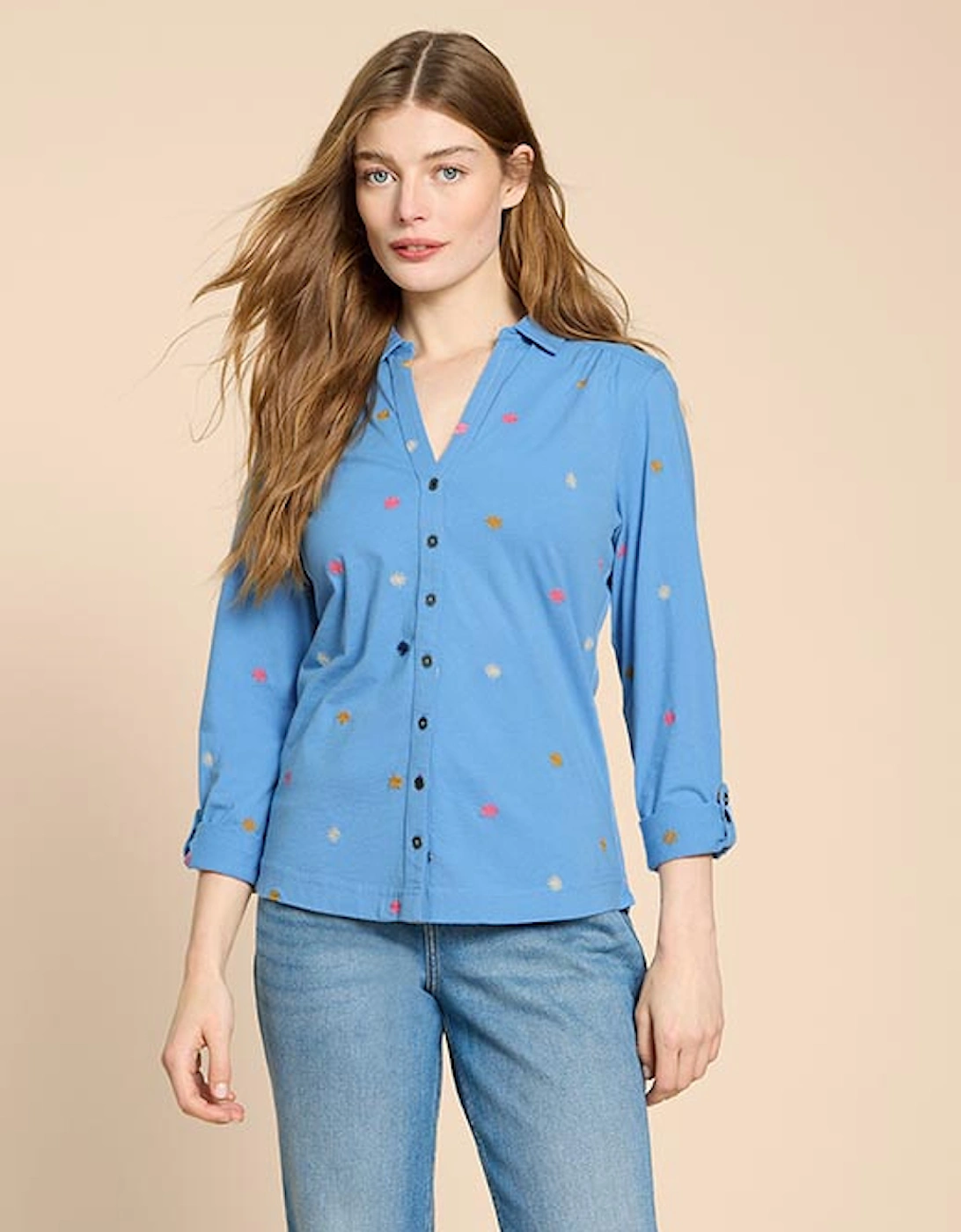 Women's Annie Embroidered Jersey Shirt Blue Multi, 6 of 5