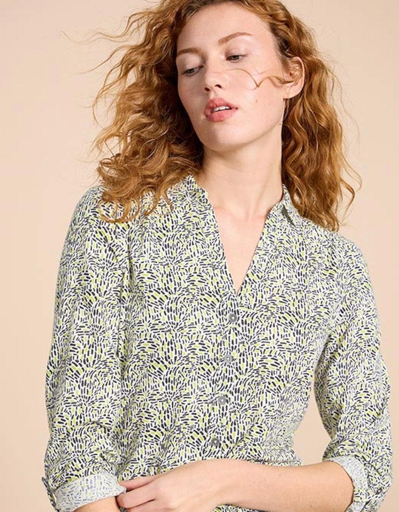 Women's Annie Jersey Shirt Blue Ivory Print