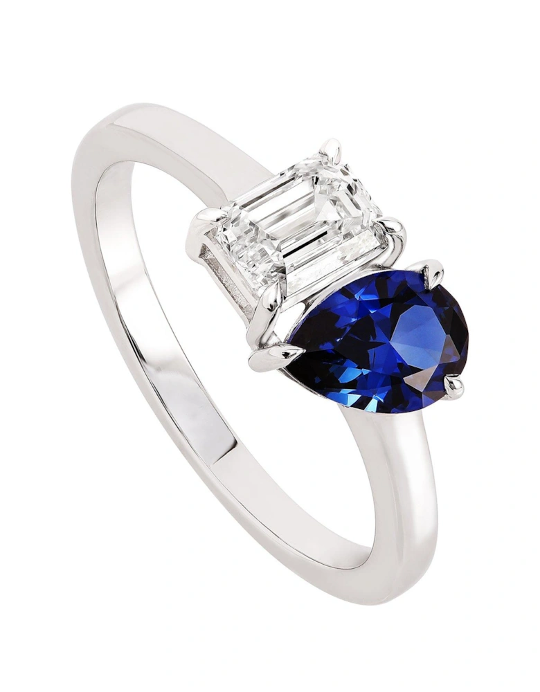 Harmony , 9ct White Gold 0.75ct tw Lab Grown Diamond and Created Sapphire Toi et Moi Ring