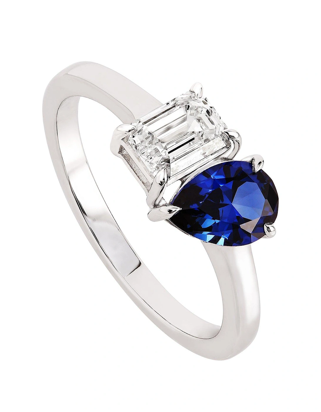 Harmony , 9ct White Gold 0.75ct tw Lab Grown Diamond and Created Sapphire Toi et Moi Ring, 2 of 1