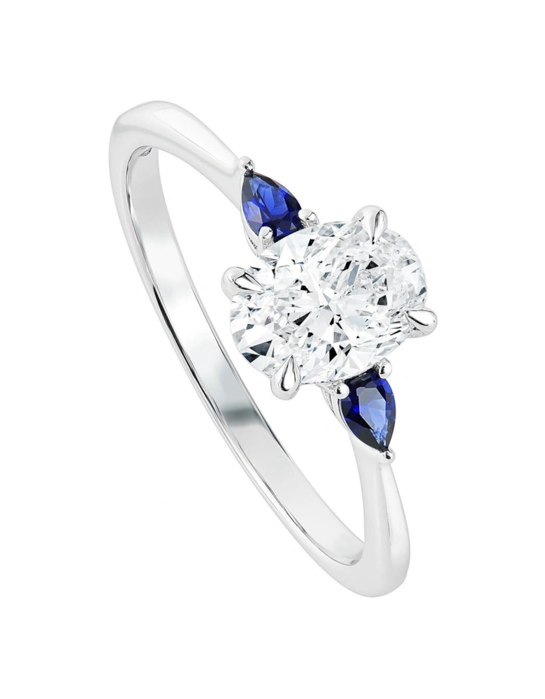 Rebecca , 9ct White Gold 0.75ct tw Oval Lab Grown Diamond and Created Sapphire Ring