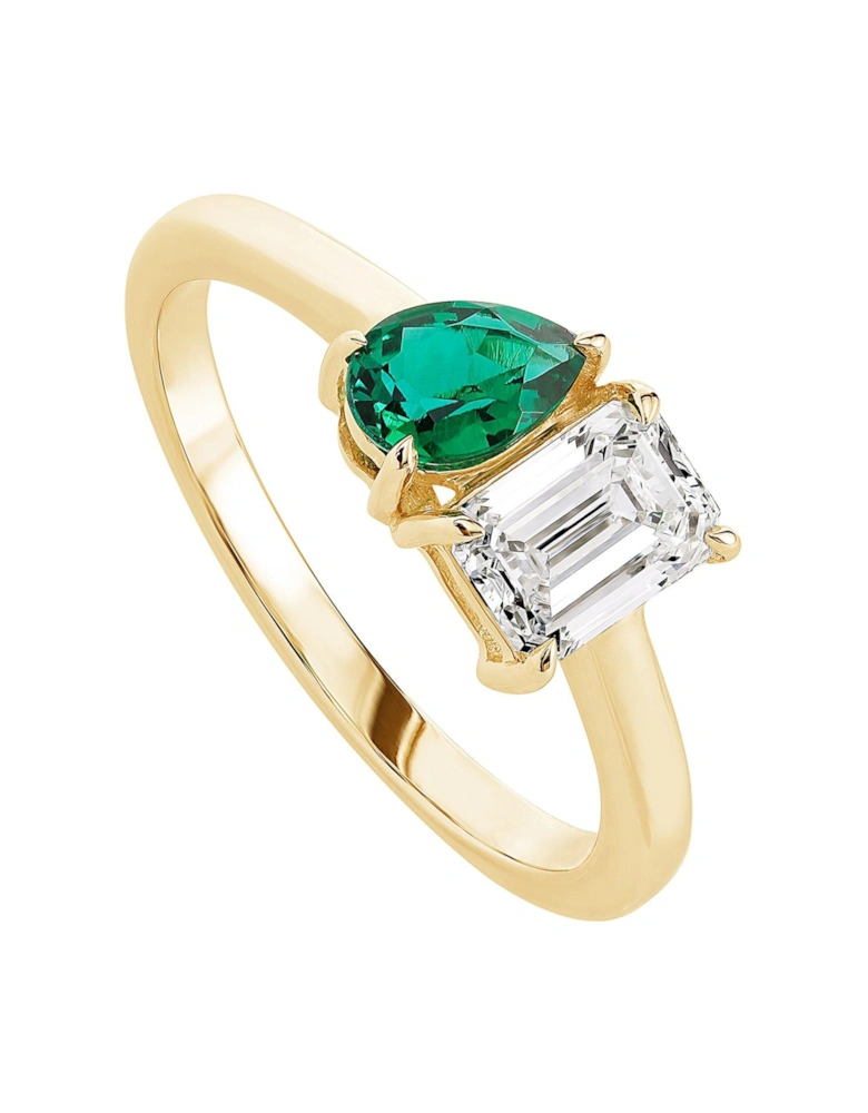 Harmony , 9ct Yellow Gold 0.75ct tw Lab Grown Diamond and Created Emerald Toi et Moi Ring