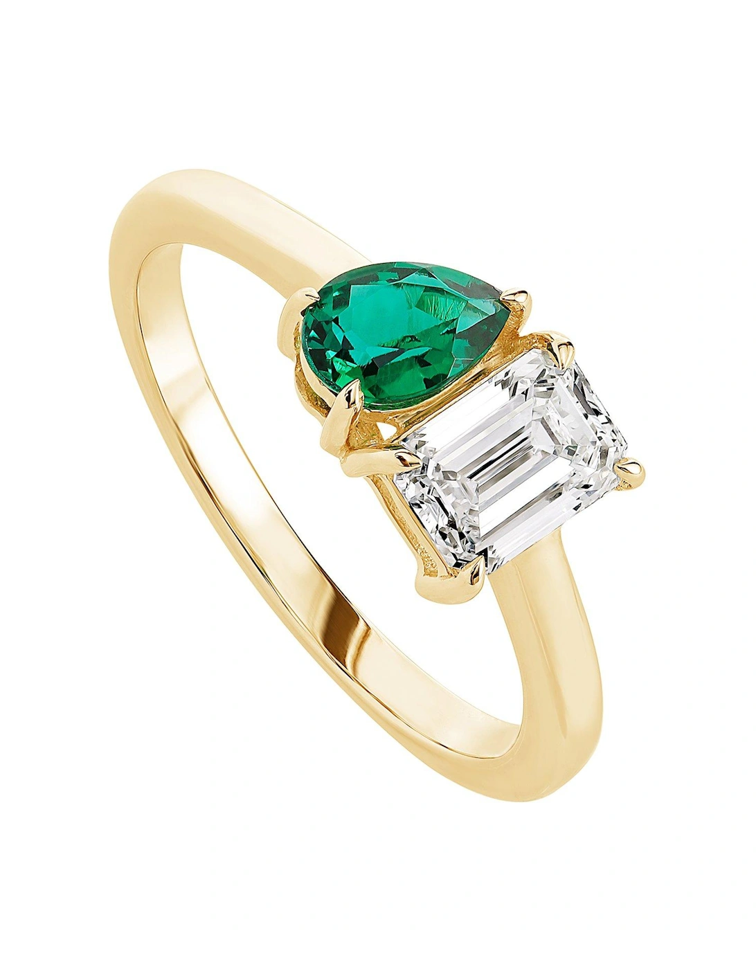 Harmony , 9ct Yellow Gold 0.75ct tw Lab Grown Diamond and Created Emerald Toi et Moi Ring, 2 of 1