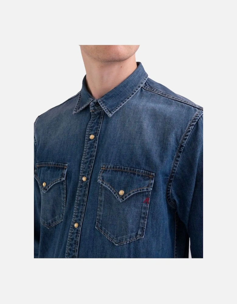 Aged Eco Denim Shirt Denim Blue