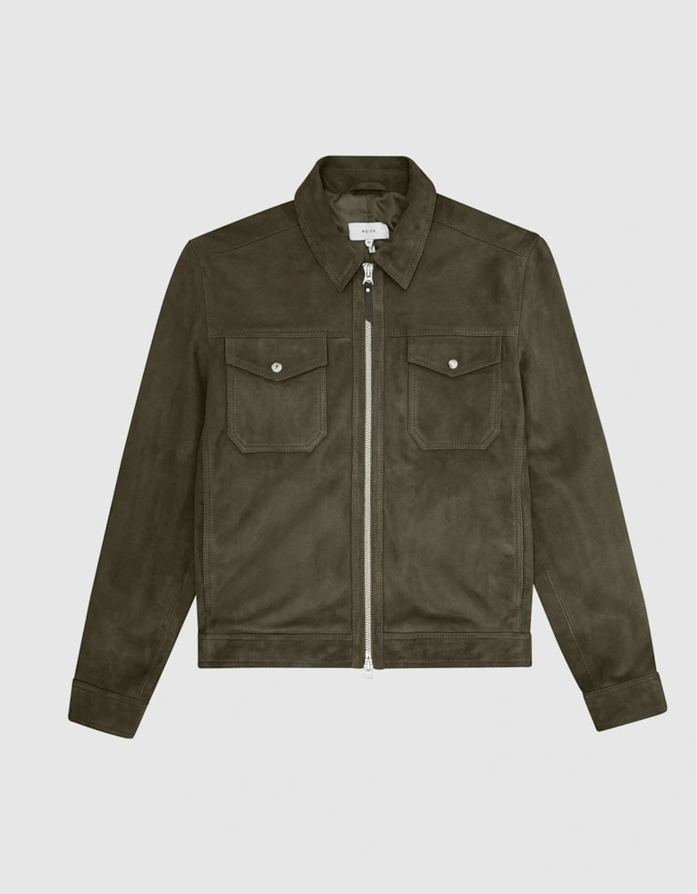 Suede Zip Through Trucker Jacket