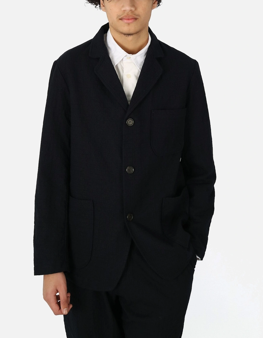 Wool Cotton Check Three Button Navy Jacket, 6 of 5