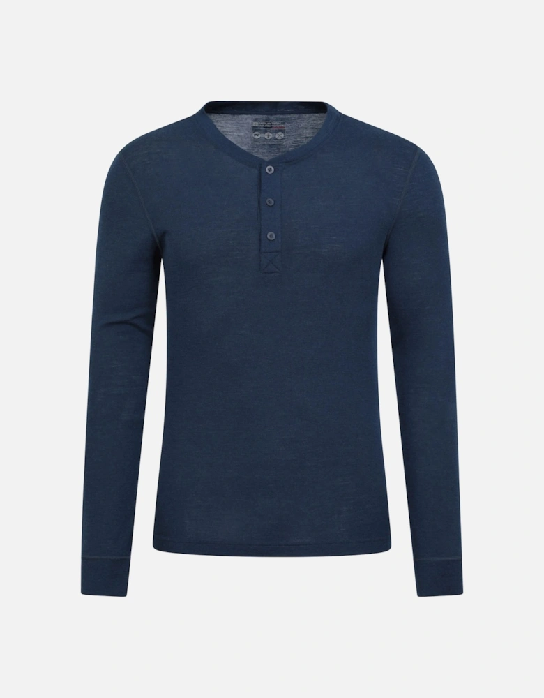 Mens Merino Wool Henley Thermal Top