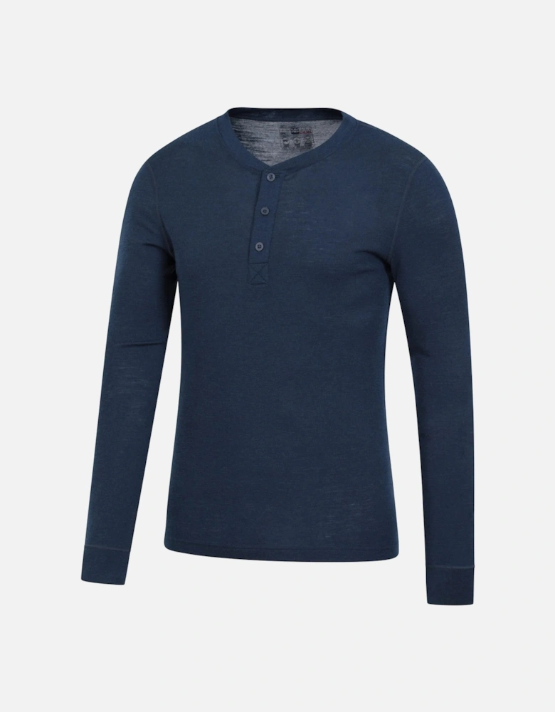 Mens Merino Wool Henley Thermal Top